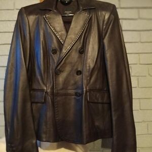 Express Dark Leather Double-Breasted Blazer